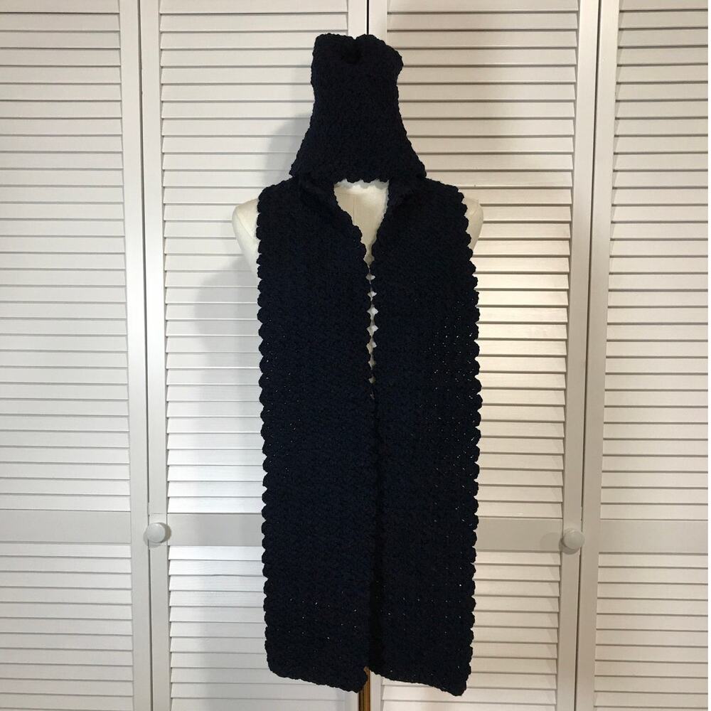 NWT Handmade Crochet Textured Winter Navy Blue Scarf 66” & Beanie